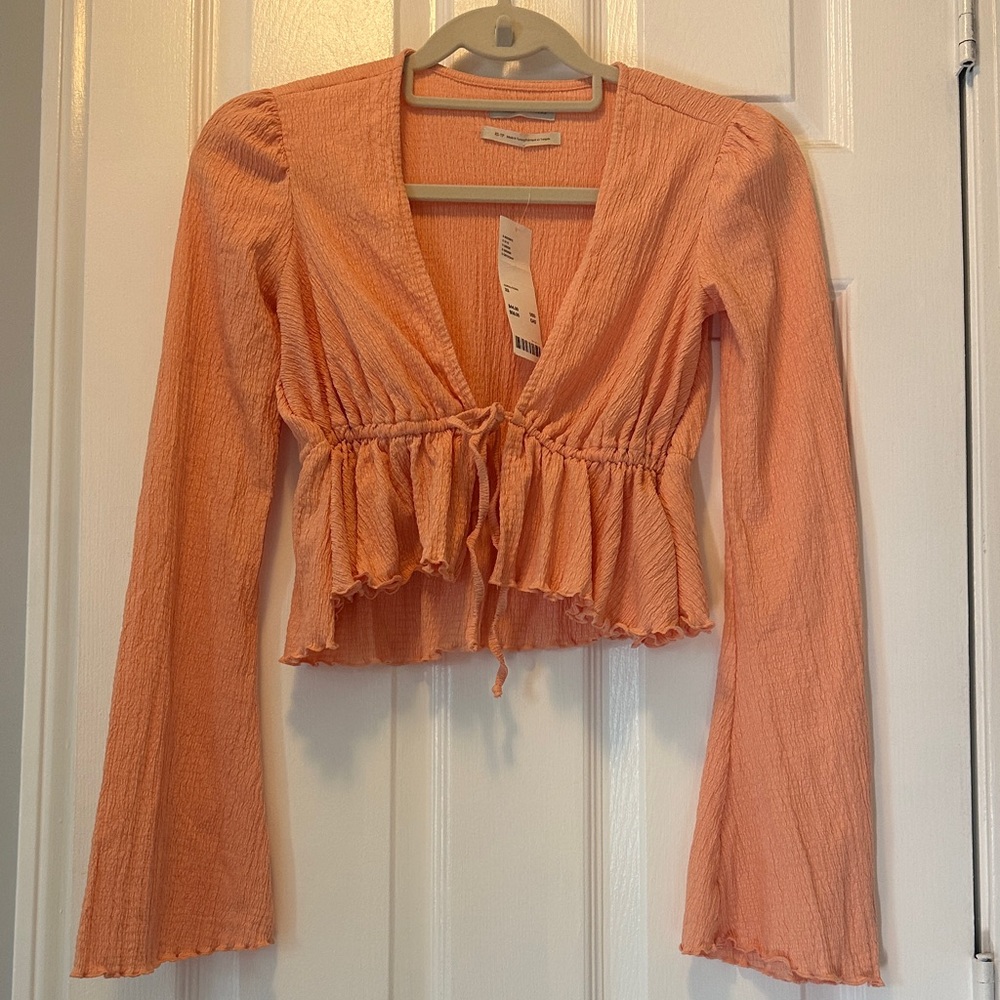 Zara Peach Long Sleeve Ruffle Blouse